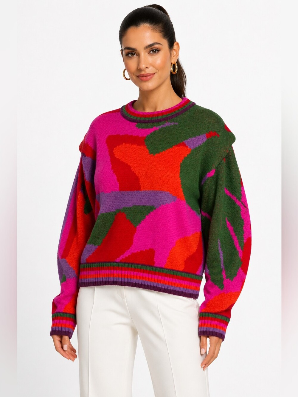 FARM Rio Abstract Scarf Sweater XS NWT Multicolor Relaxed Oversized Pullover